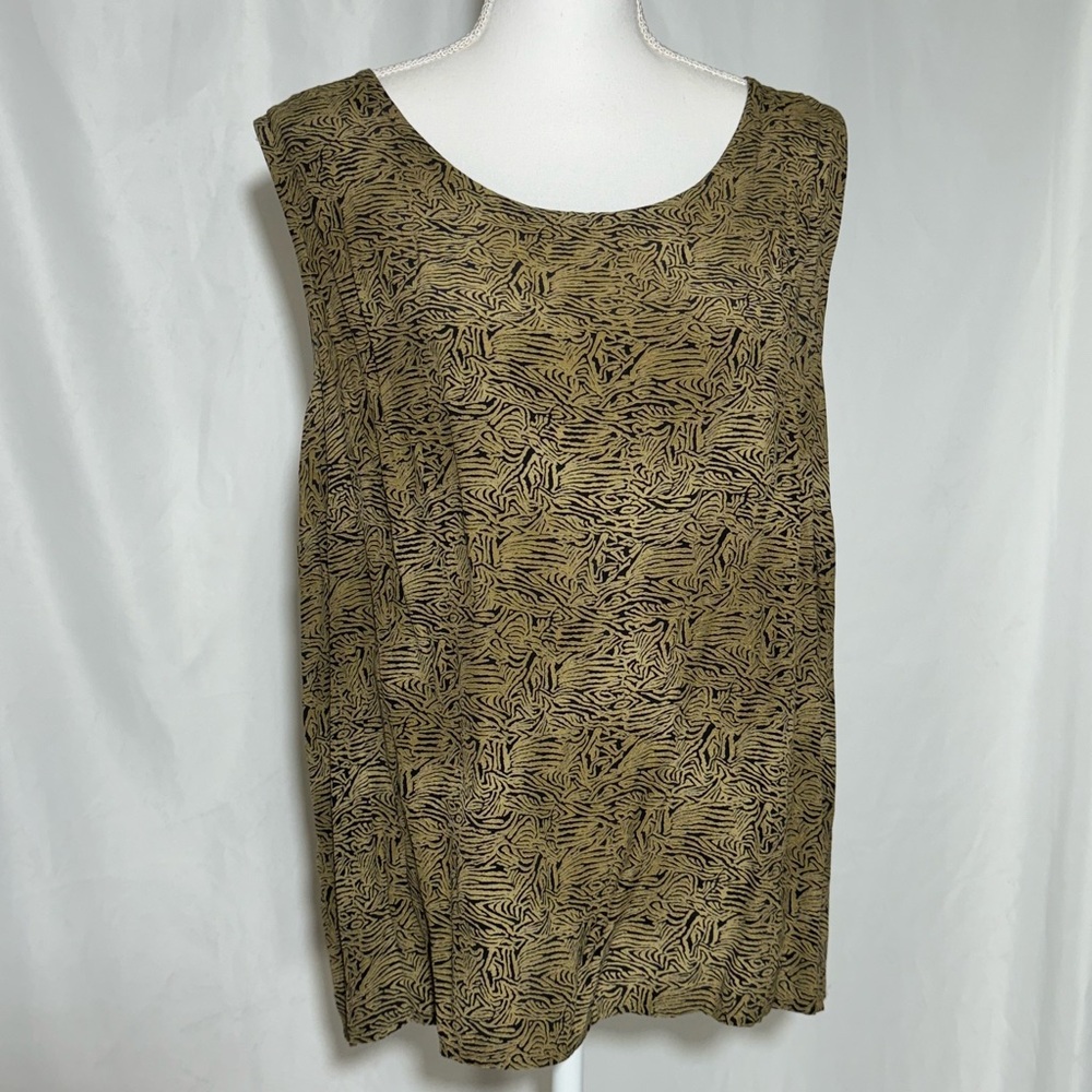 Intriguing Threads Vintage Sleeveless Top Tan & Black Abstract Print Women’s 14W